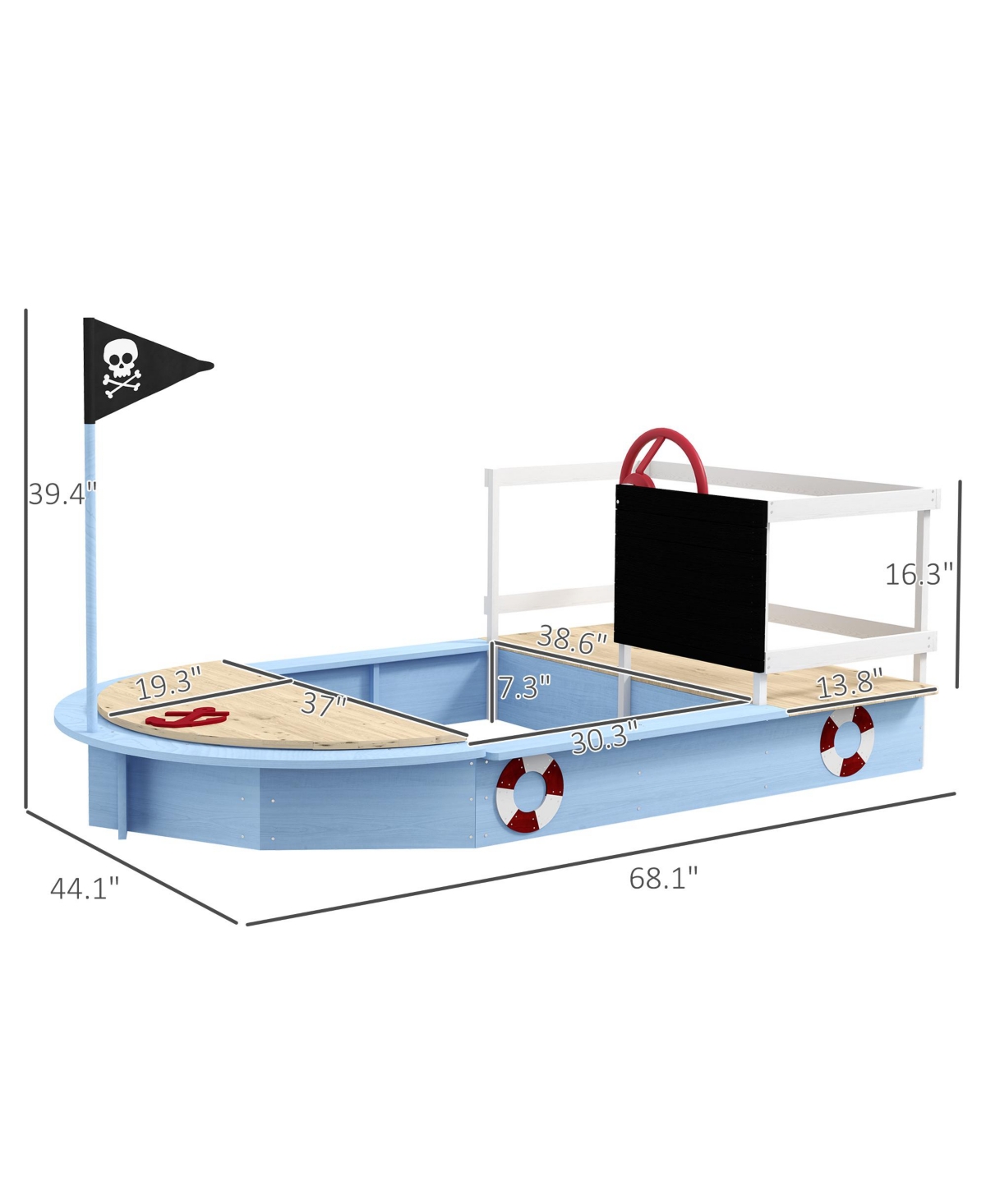 Outsunny Wooden Sandbox with Pirate Ship Design for 3-7 Years,- Blue