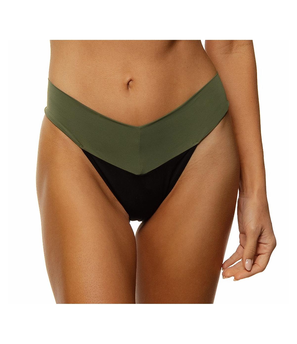 Women's Color Block High Leg Band Bikini Bottom - Olive green