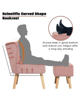 Modern Accent Chair Ottoman Set with Footstool-Pink