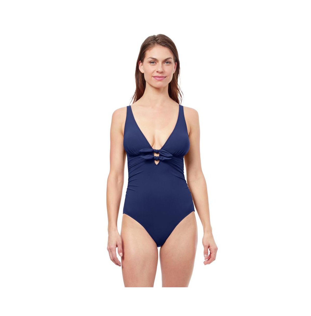 Dandy Bow Tie Deep V Neck one piece swimsuit - Navy