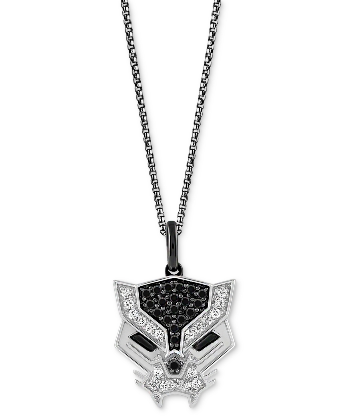 Wonder Fine Jewelry Black Spinel (1/4 Ct. T.w.) & Diamond (1/8 Ct. T.w.) Black Panther 18" Pendant Necklace In Sterling In Sterling Silver