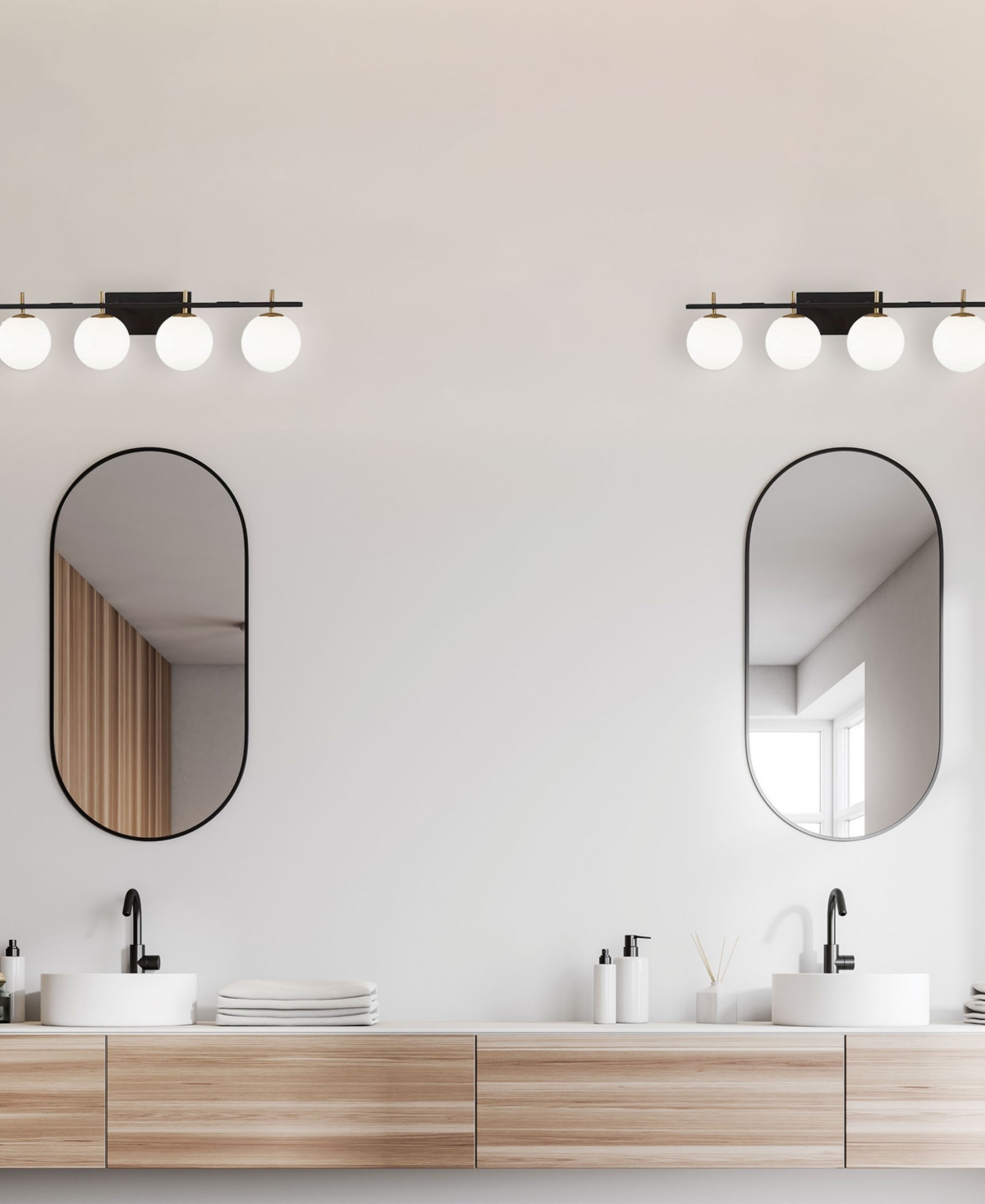 Dainolite Metal, Glass Vivaldi 4 Light Vanity Light - White, Aged Brass