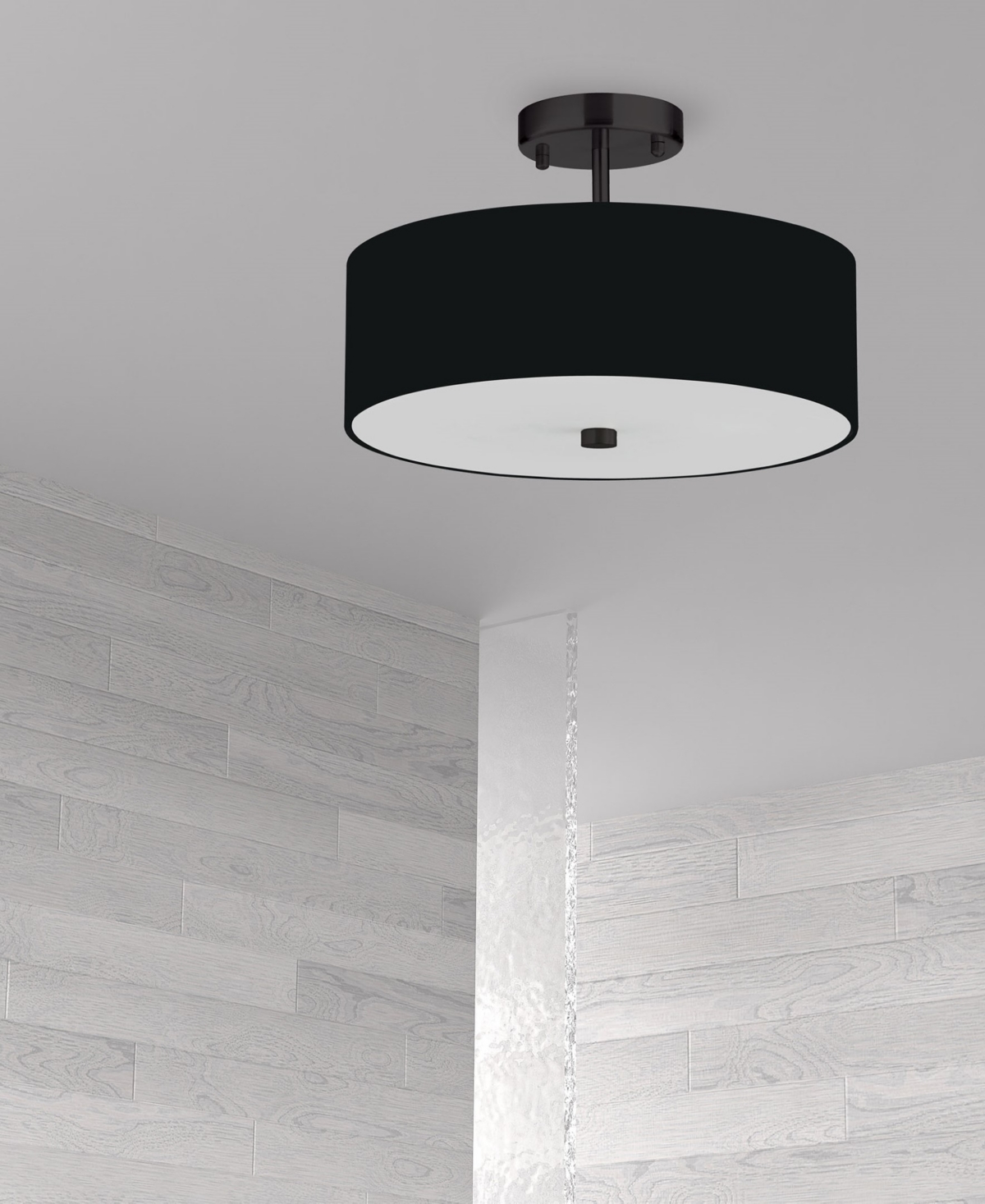 Dainolite Fabric, Metal Everly 3 Light Semi-Flush Mount with Shade - Black