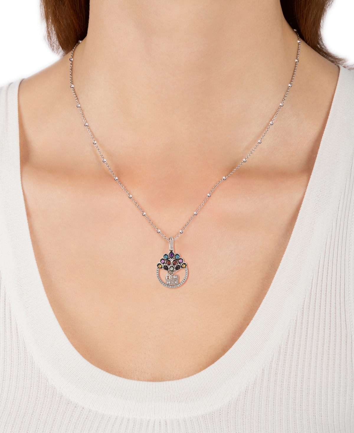 Shop Wonder Fine Jewelry Multi Gemstone (1/5 Ct. T.w.) & Diamond (1/20 Ct. T.w.) Up House 18" Pendant Necklace In Sterling Si In Sterling Silver