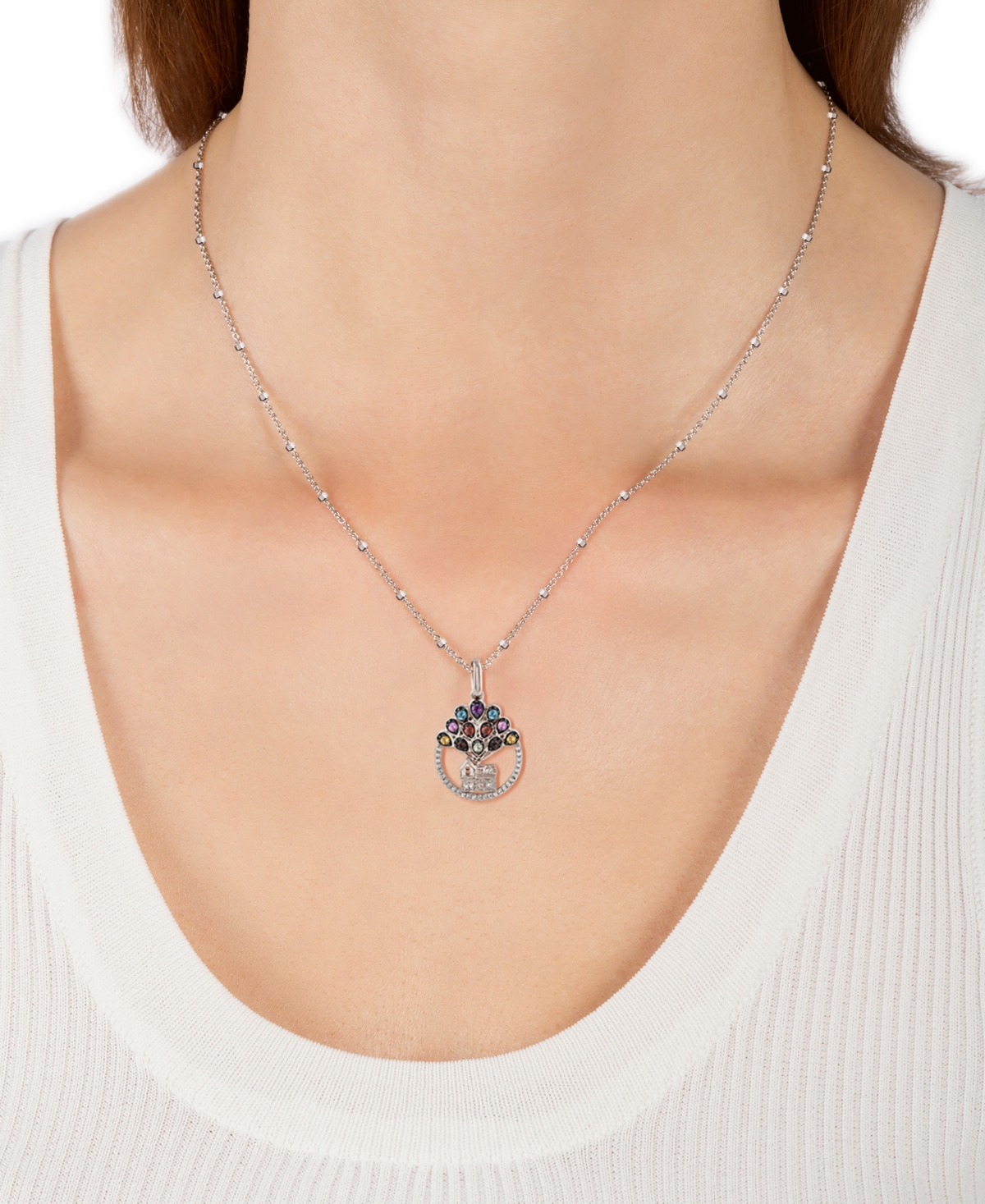 Wonder Fine Jewelry Disney  Multi Gemstone (1/5 Ct. T.w.) & Diamond (1/20 Ct. T.w.) Up House 18" Pend In Sterling Silver