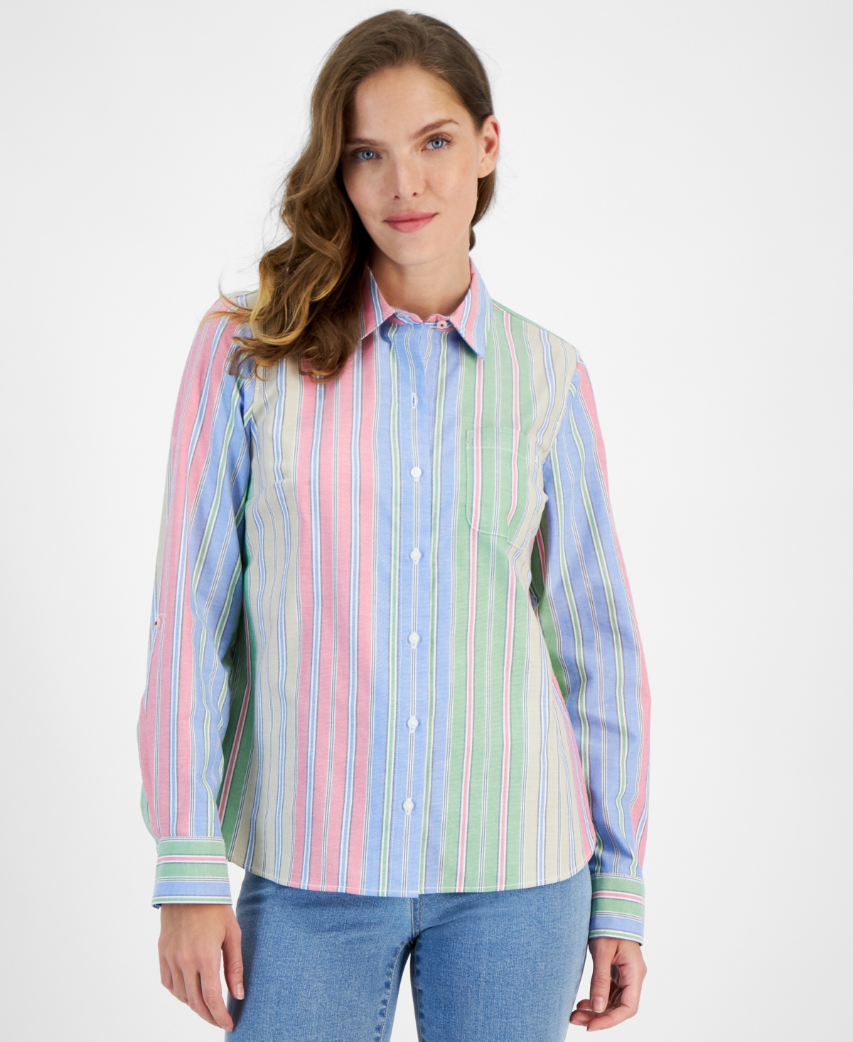 Women's Cotton Stripe-Print Shirt - Green Mult