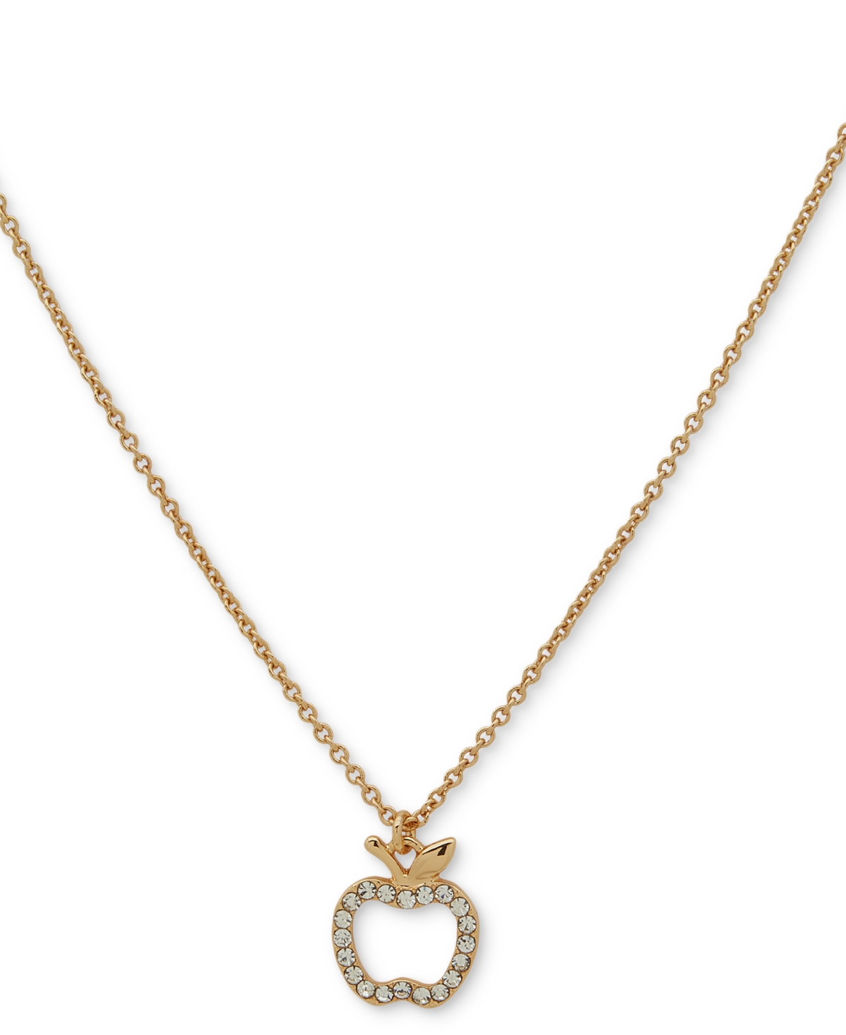 Gold-Tone Pave Crystal Apple Pendant Necklace, 16" + 3" extender - Crystal Wh