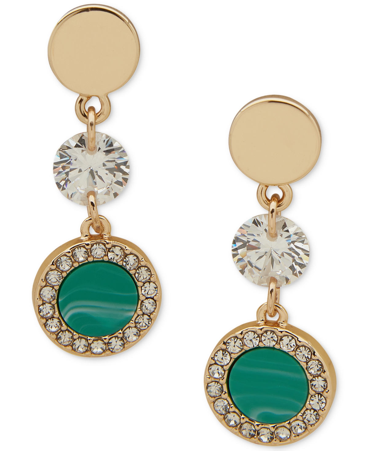 Shop Dkny Gold-tone Cubic Zirconia & Pave Color Inlay Double Drop Earrings In Turquoise