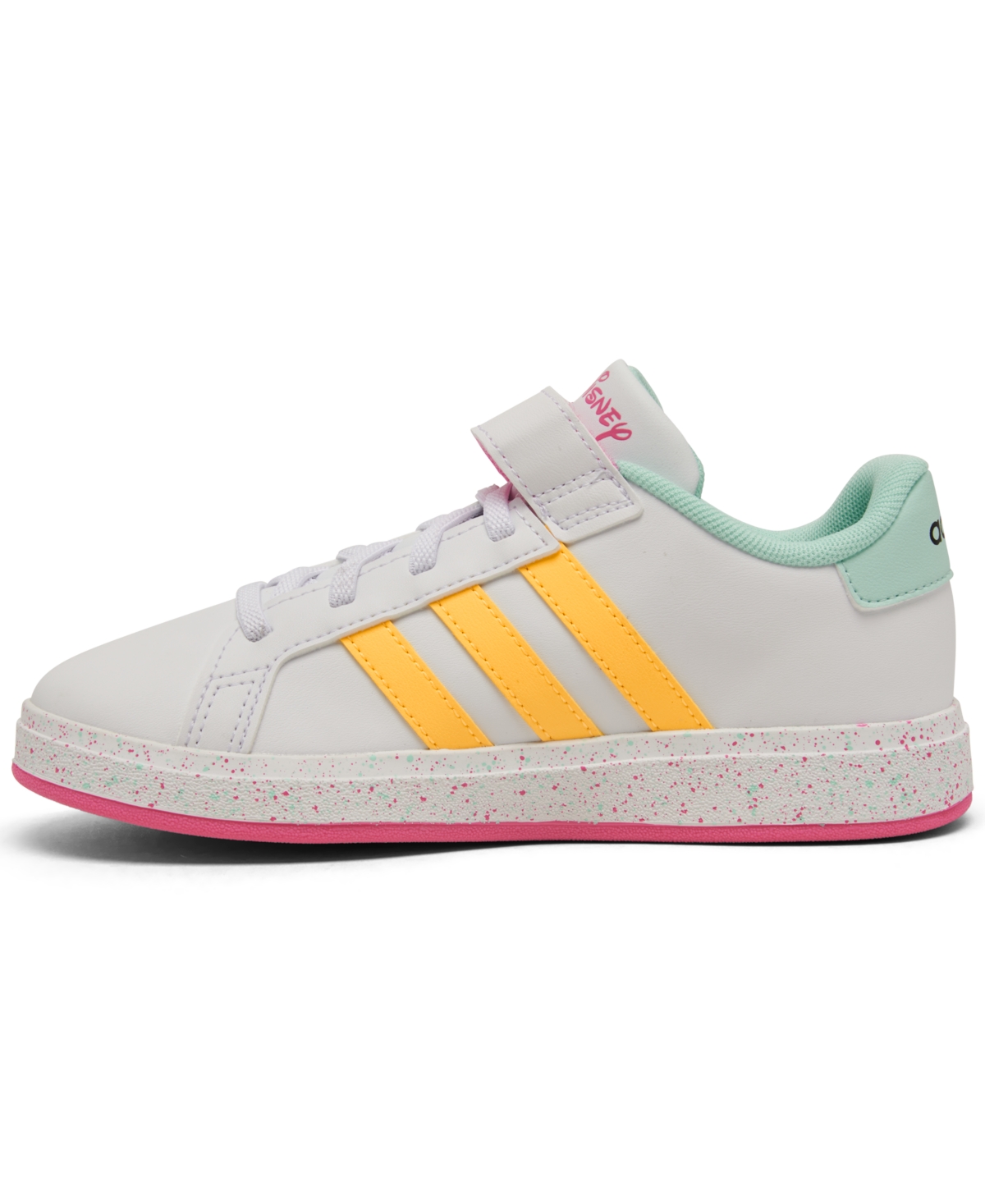 Shop Adidas Originals X Disney Minnie Mouse Little Girls Grand Court Fastening Strap Casual Sneakers From Finish Line In White,yellow,pink