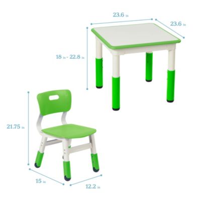 Dry-Erase Square Activity Table with 2 Chairs, Adjustable, Grassy Green, 3-Piece