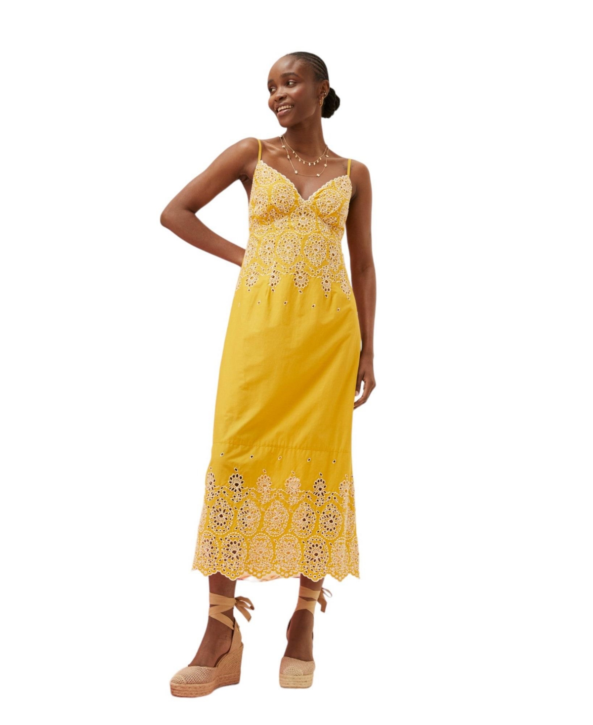 Women's Daisy Broderie Midi Dress - Golden yellow