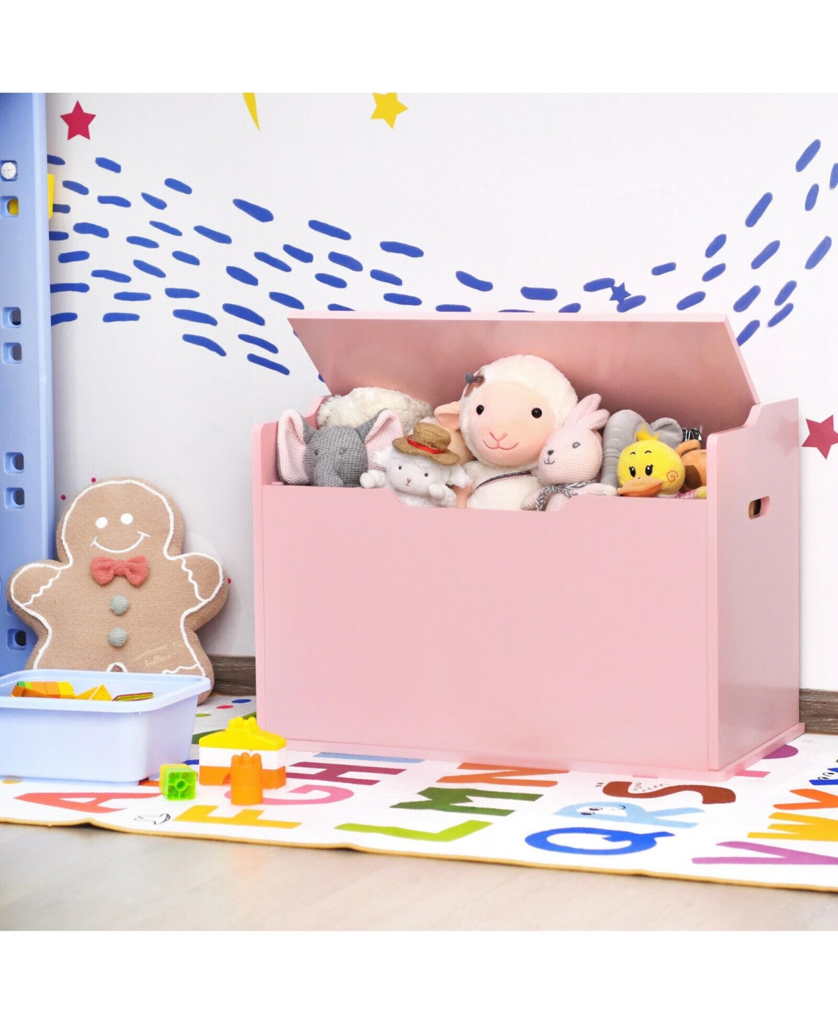 Kids Toy Wooden Flip-top Storage Box Chest Bench with Cushion Hinge