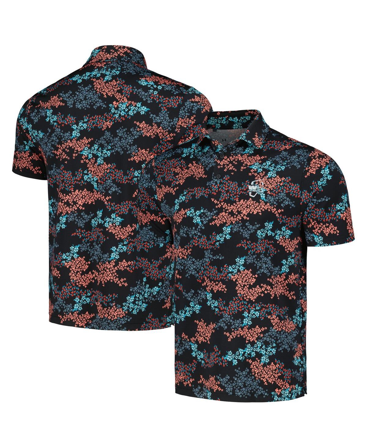 Shop Under Armour Men's  Black Wm Phoenix Open Playoff 3.0 Azalea Print Polo Shirt