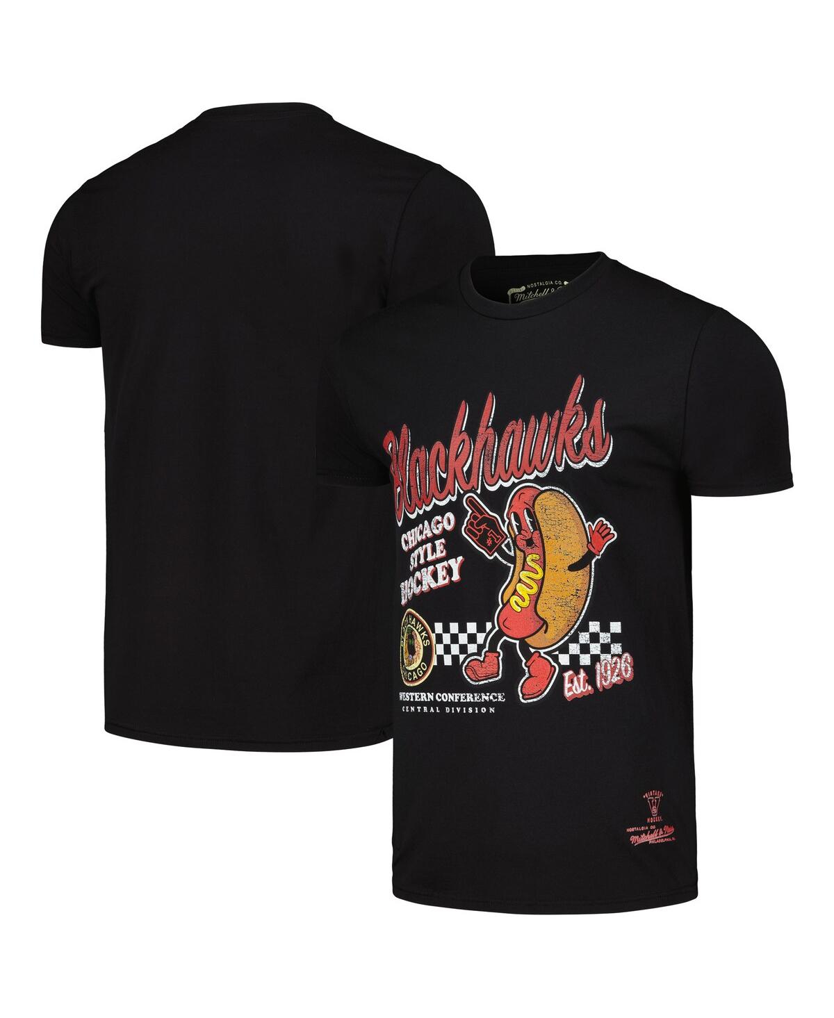 Mitchell & Ness Men's  Black Distressed Chicago Blackhawks Hot Dog T-shirt