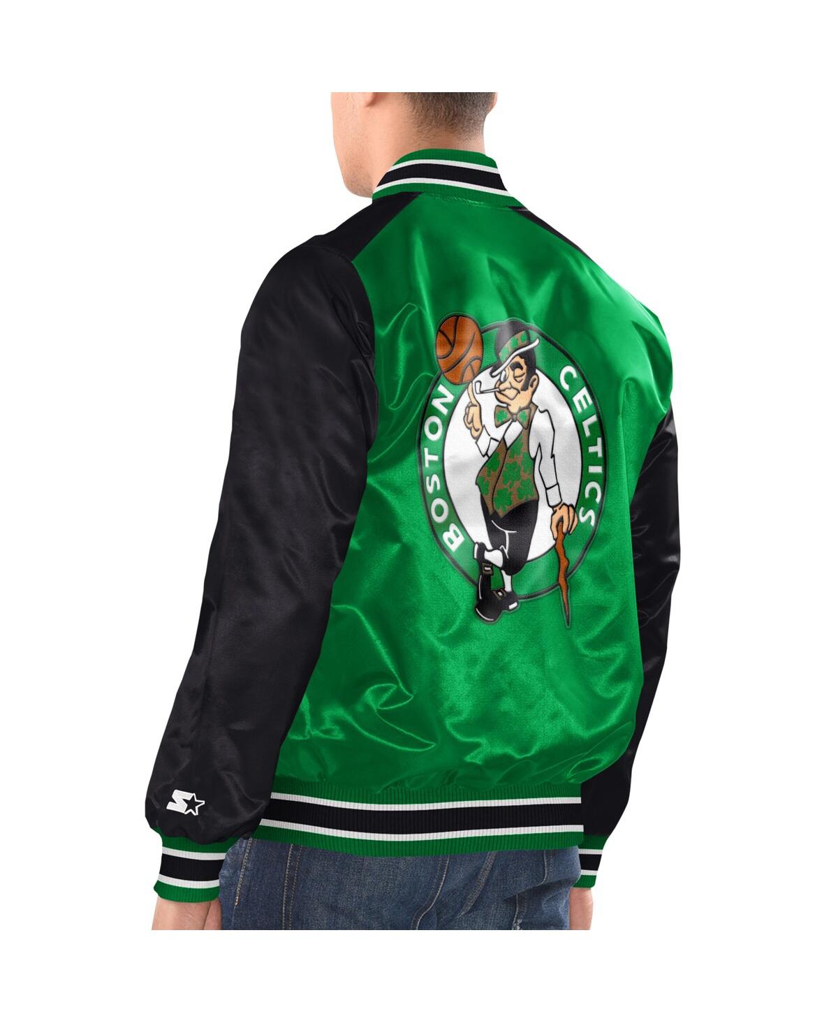 Shop Starter Men's  Kelly Green, Black Boston Celtics Renegade Satin Full-snap Varsity Jacket In Kelly Green,black