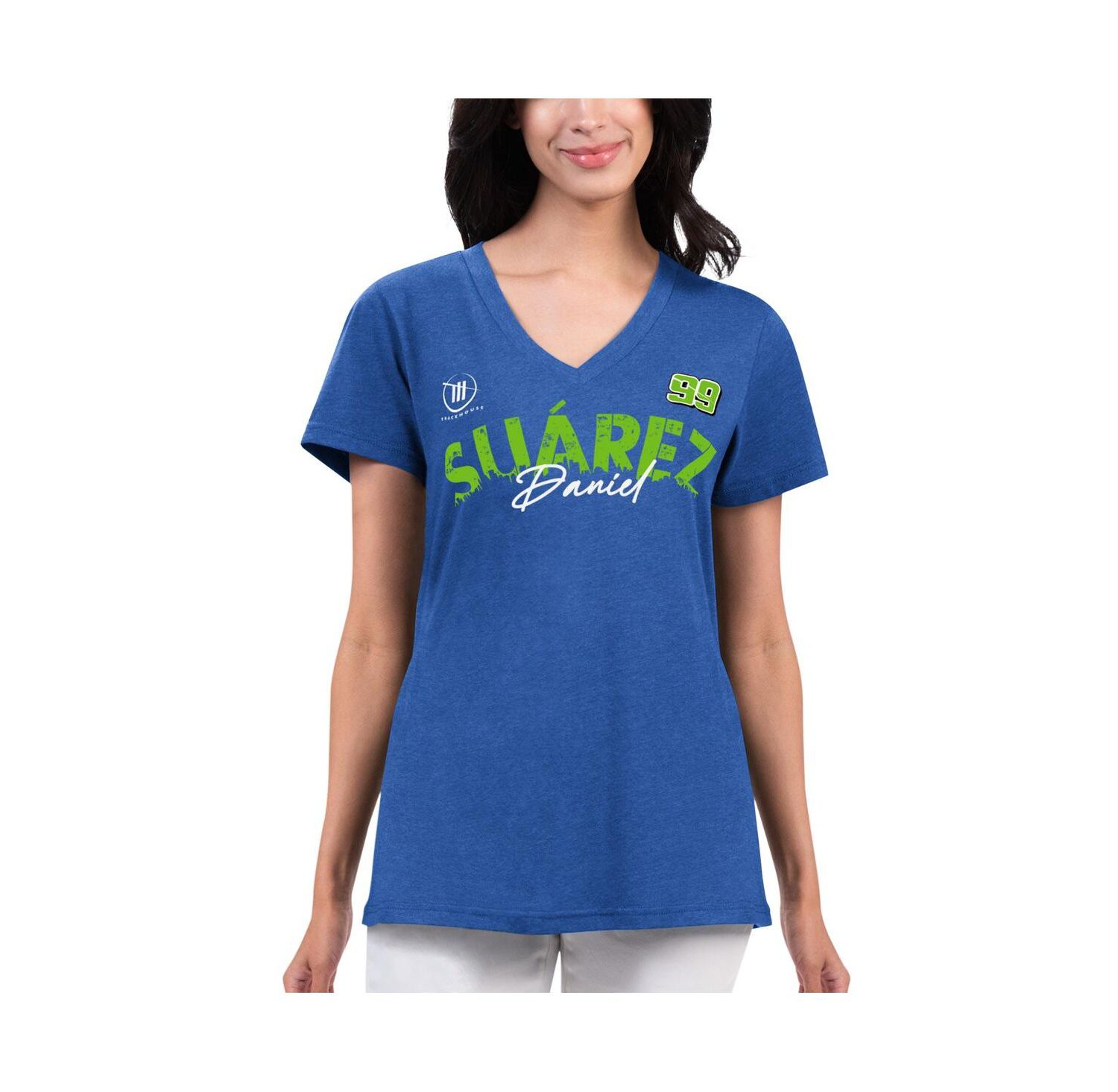 Women's Royal Distressed Daniel Suarez Key Move V-Neck T-shirt