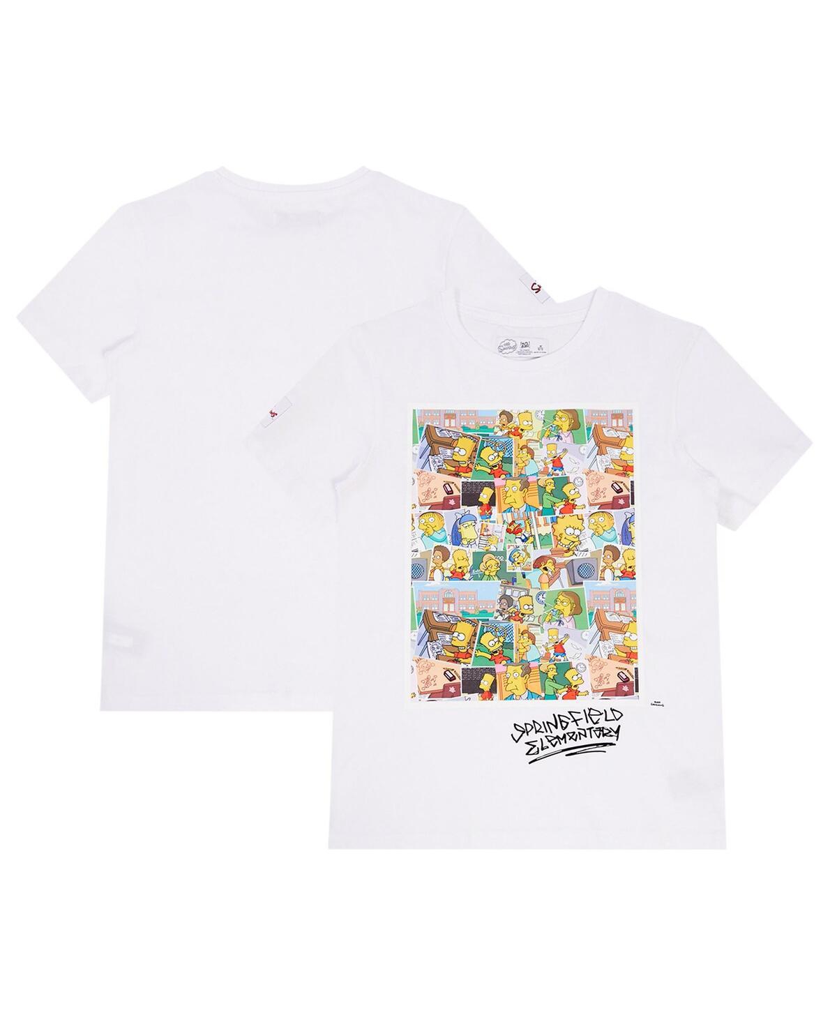 Freeze Max Kids' Big Boys And Girls  White The Simpsons Springfield Elementary Postcards T-shirt