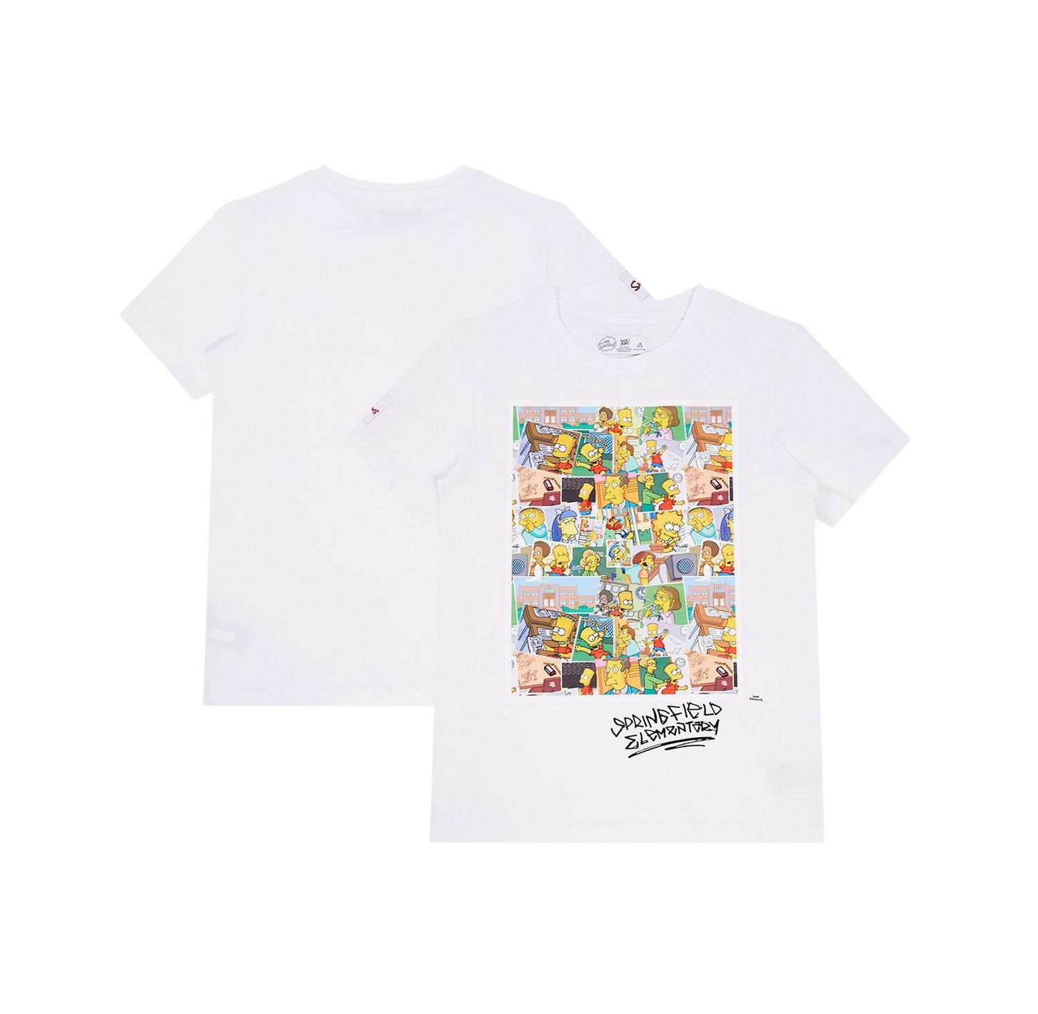 Big Boys and Girls White The Simpsons Springfield Elementary Postcards T-shirt