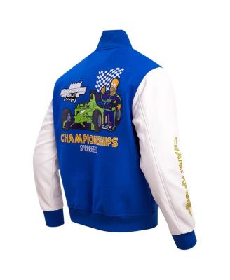 Men's Royal, White The Simpsons Racing Varsity Full Zip Jacket