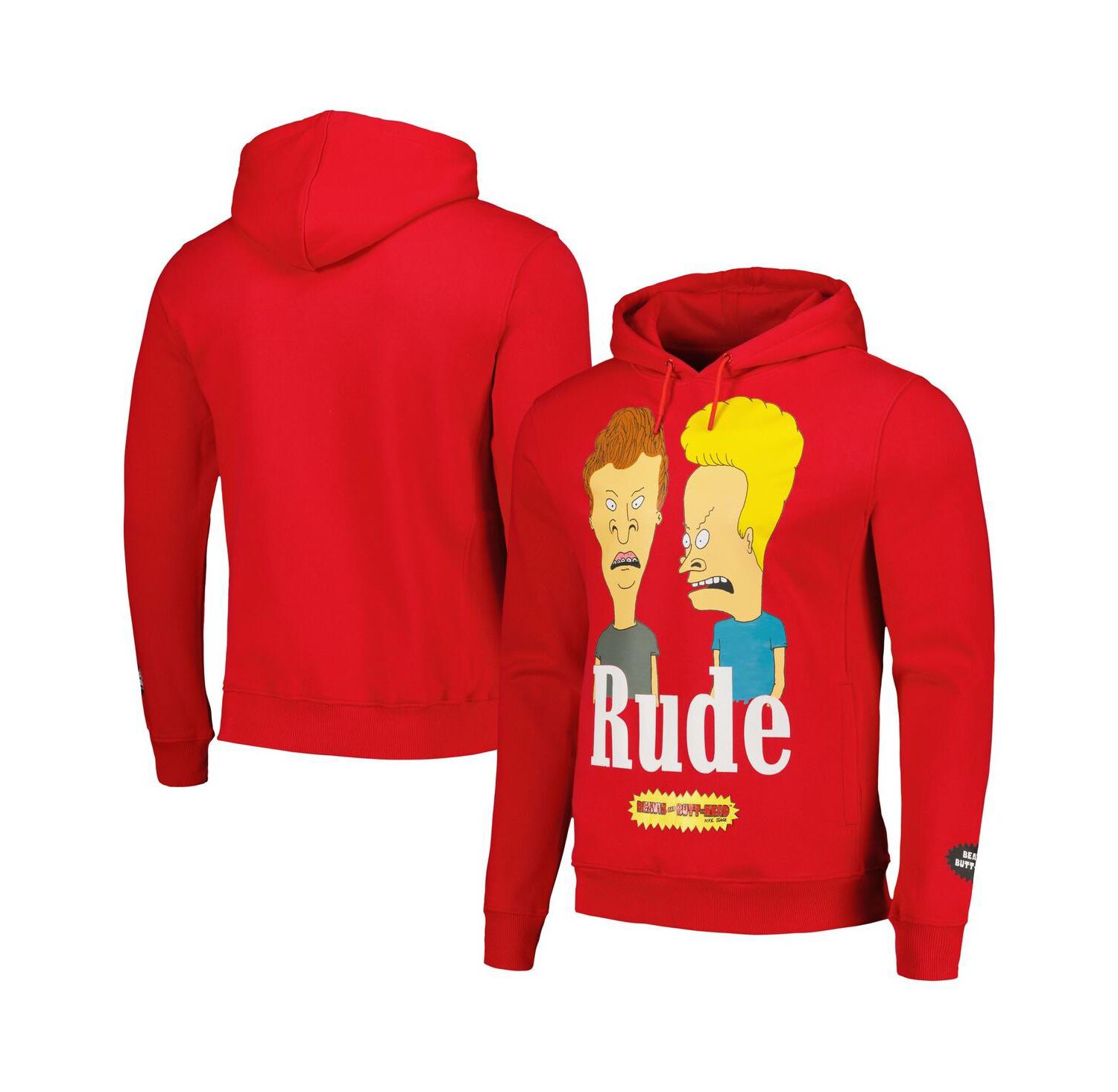 Men's and Women's Red Beavis and Butt-Head Rude Pullover Hoodie