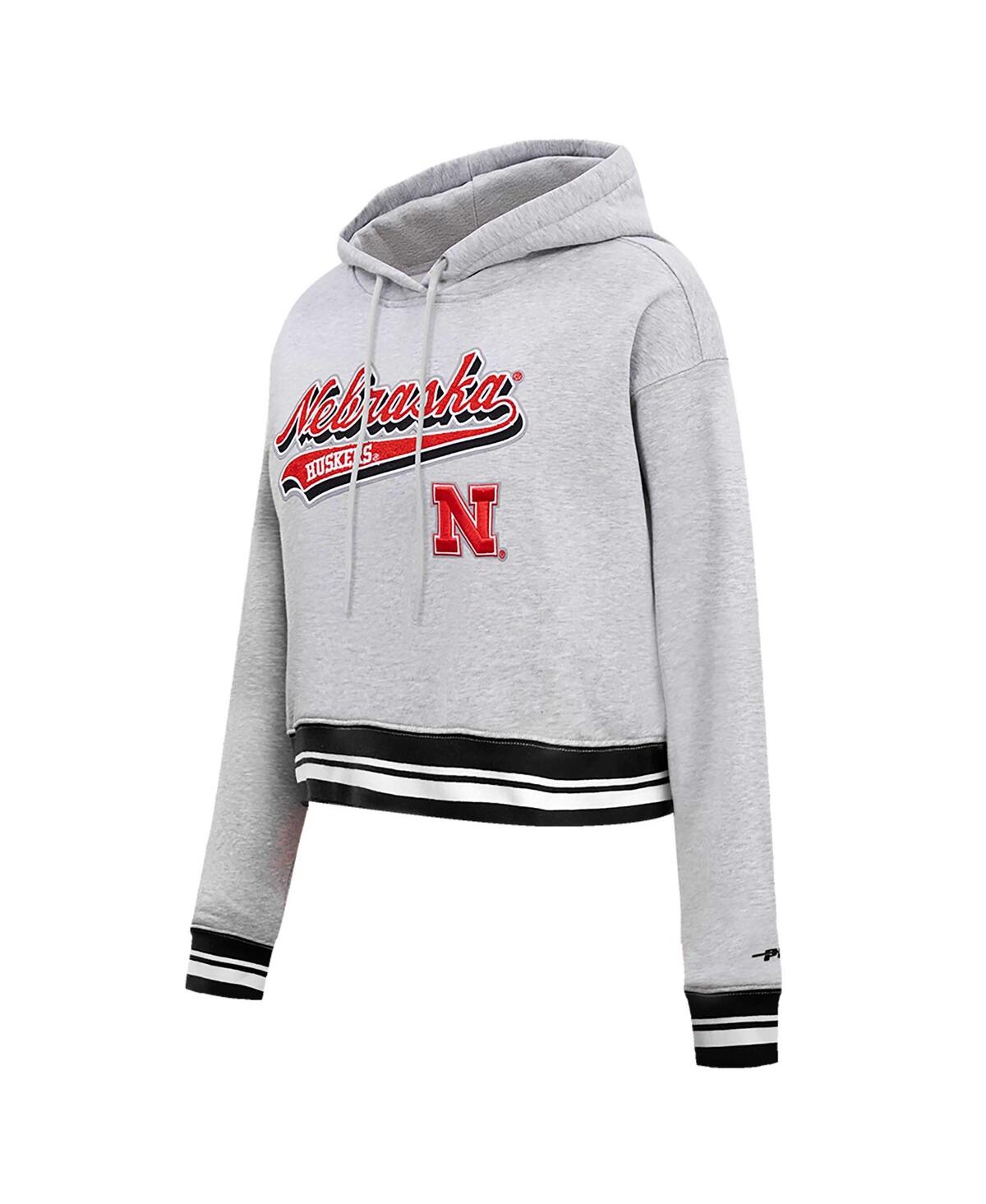 Pro Standard Heather Gray Nebraska Huskers Script Tail Fleece Cropped Pullover Hoodie In Heather Gray