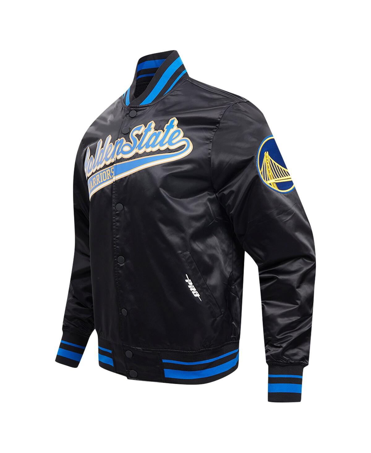Pro Standard Black Golden State Warriors Script Tail Full-snap Satin Varsity Jacket In Black