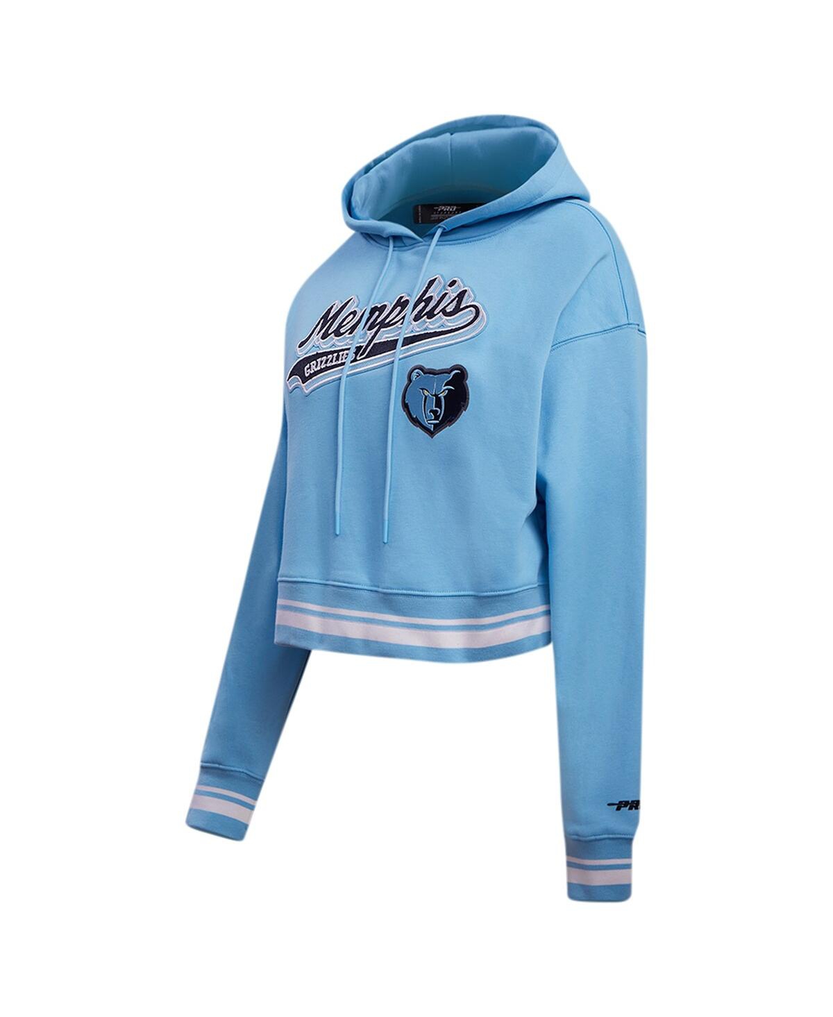 Shop Pro Standard Women's  Light Blue Memphis Grizzlies Script Tail Cropped Pullover Hoodie