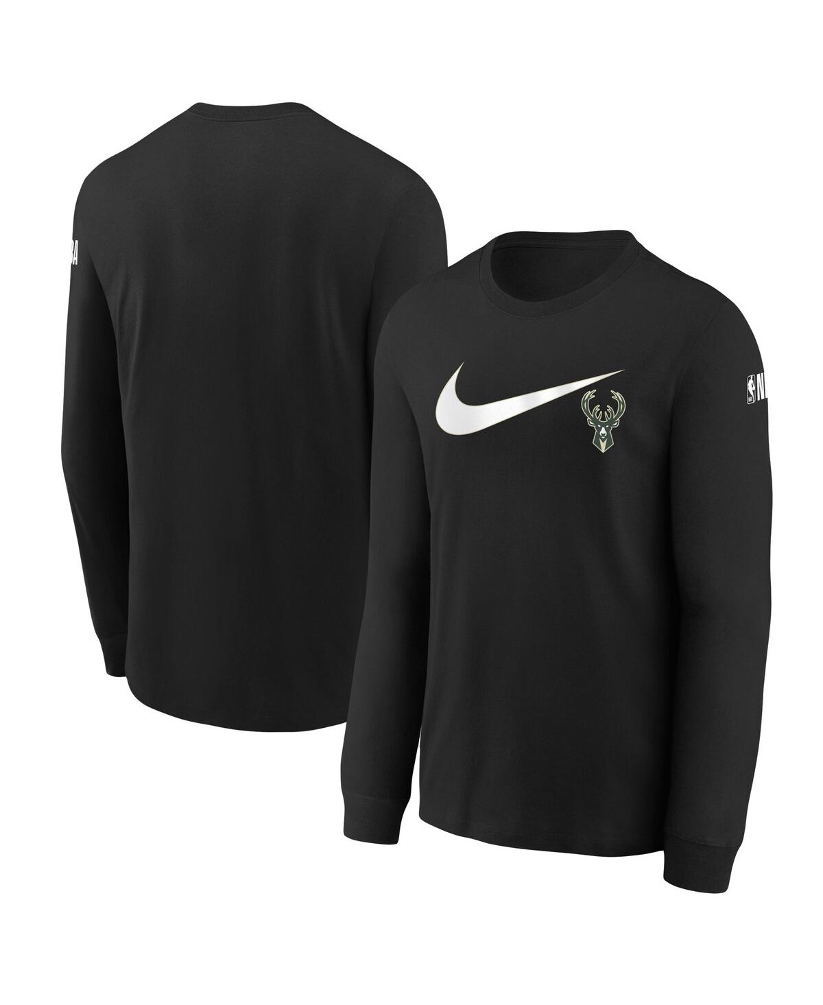 Shop Nike Big Boys  Black Milwaukee Bucks Swoosh Long Sleeve T-shirt