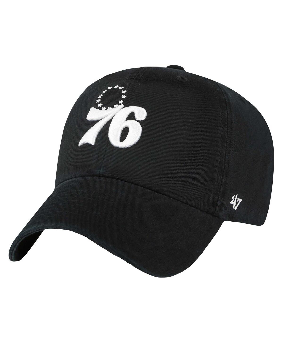 47 Brand Men's ' Black Philadelphia 76ers Core Logo Clean Up Adjustable Hat