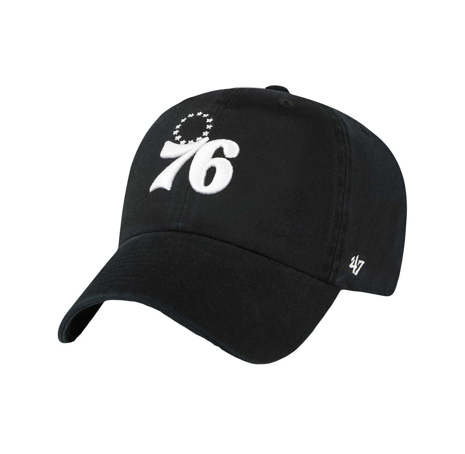 Men's Black Philadelphia 76ers Core Logo Clean Up Adjustable Hat