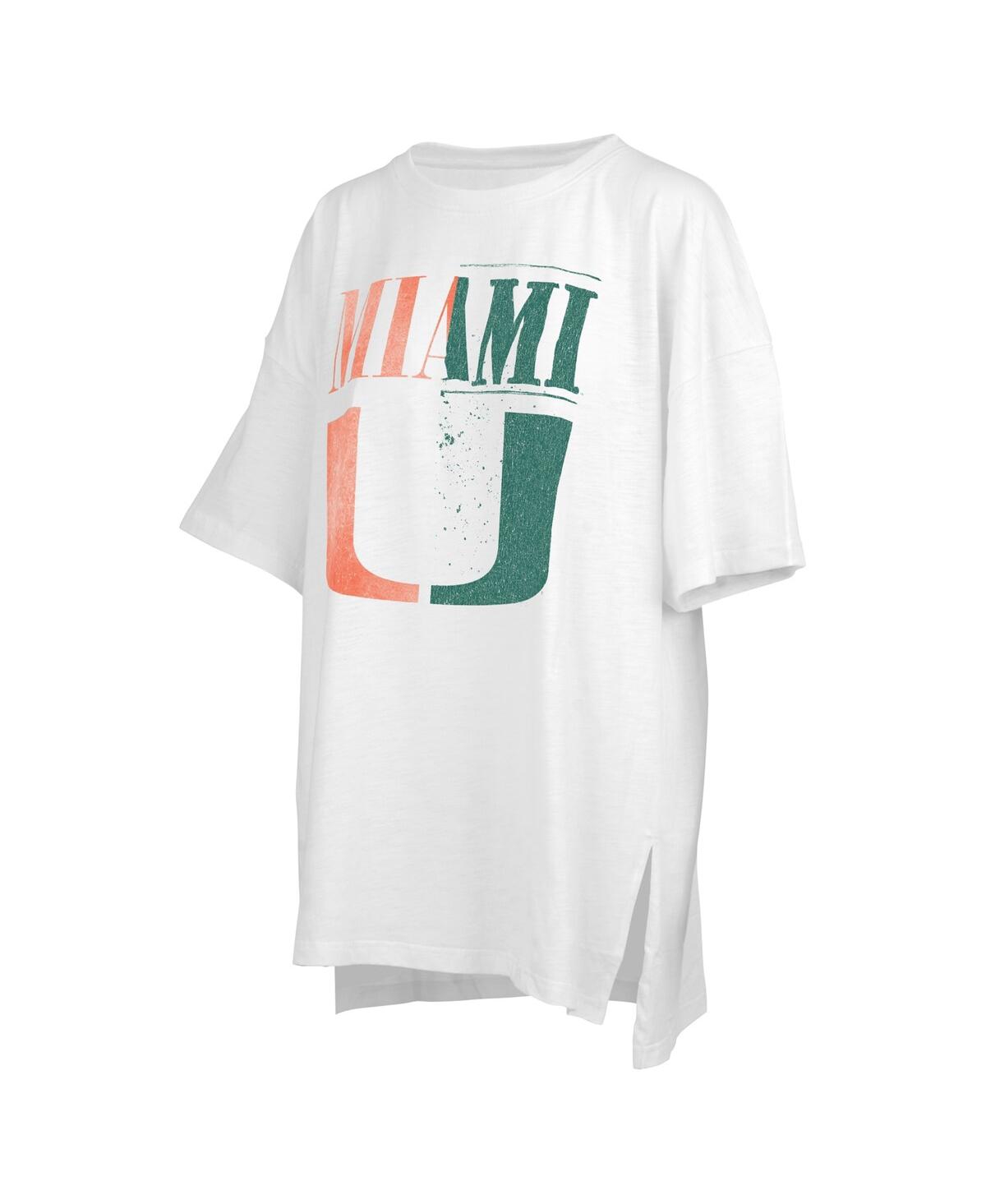 Shop Pressbox Women's  White Distressed Miami Hurricanes Lickety-split Oversized T-shirt