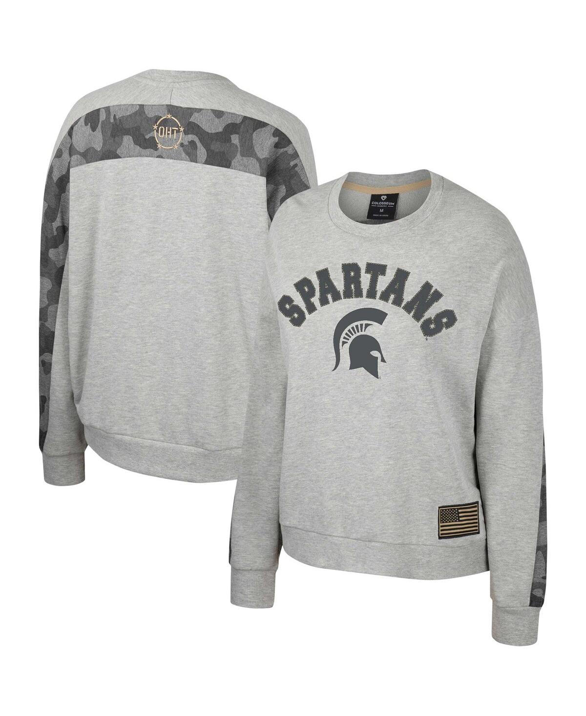 Women's Colosseum Heather Gray Michigan State Spartans Oht Military-Inspried Appreciation Flag Rank Dolman Pullover Sweatshirt - Heather Gray