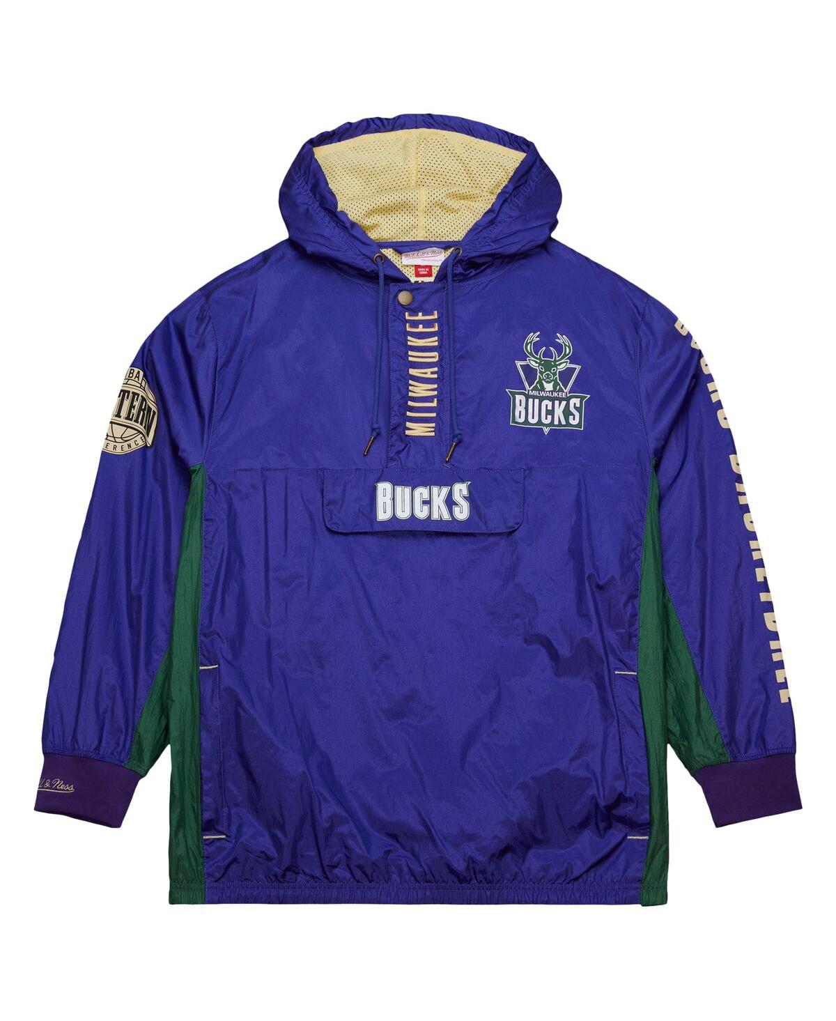 Men's Mitchell & NessDistressed Milwaukee Bucks Team Og 2.0 Vintage-Like Logo Anorak Windbreaker Quarter-Zip Jacket - Purple