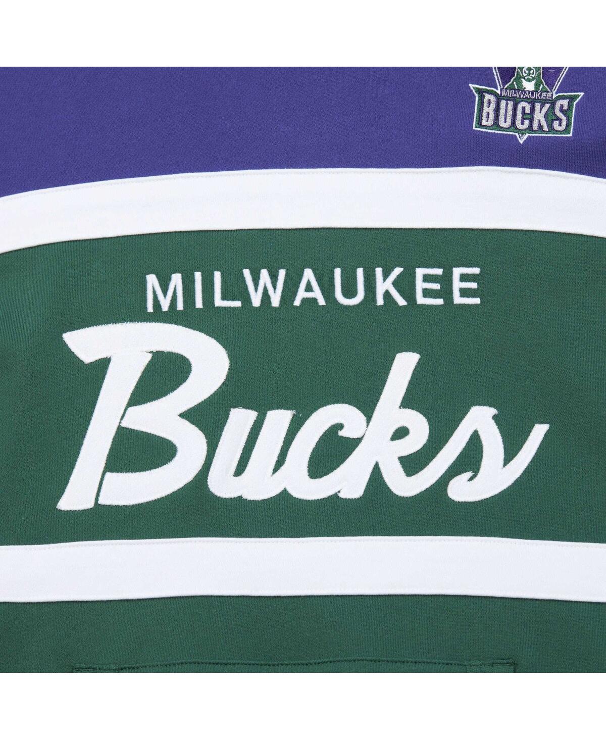Shop Mitchell & Ness Men's  Green, Purple Milwaukee Bucks Head Coach Pullover Hoodie In Green,purple