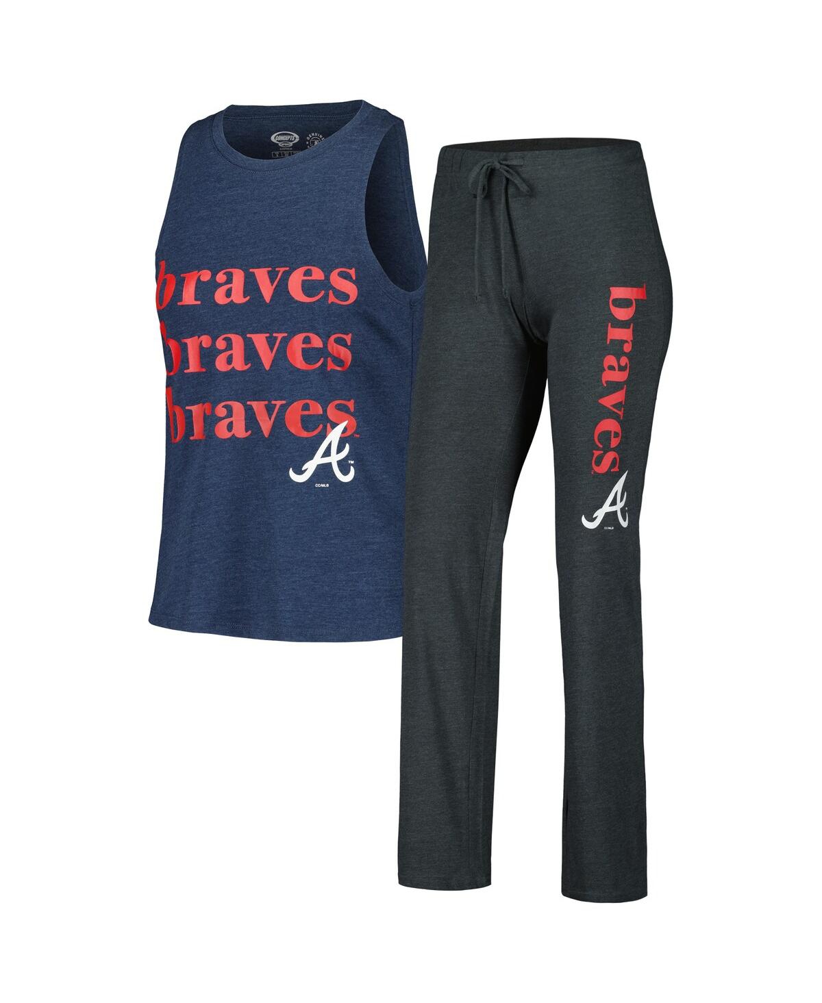 Concepts Sport Women's  Charcoal, Navy Atlanta Braves Meter Muscle Tank And Pants Sleep Set In Charcoal,navy