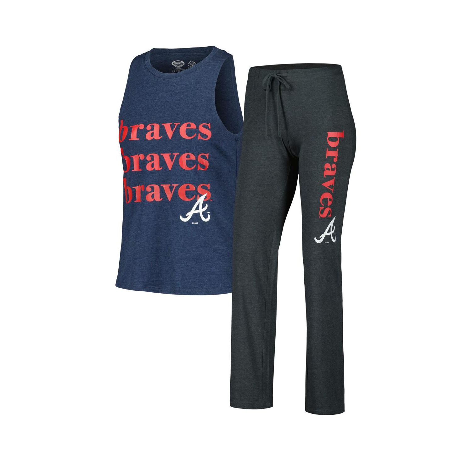 Women's Charcoal, Navy Atlanta Braves Meter Muscle Tank and Pants Sleep Set