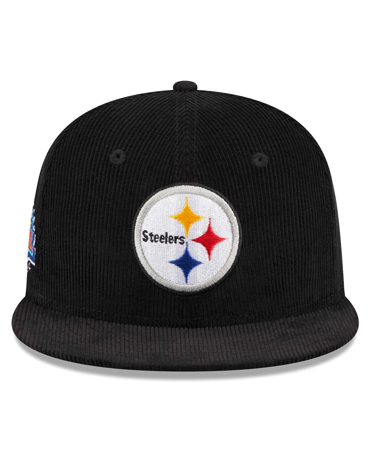 NEW ERA MEN'S NEW ERA BLACK PITTSBURGH STEELERS THROWBACK CORD 59FIFTY FITTED HAT 