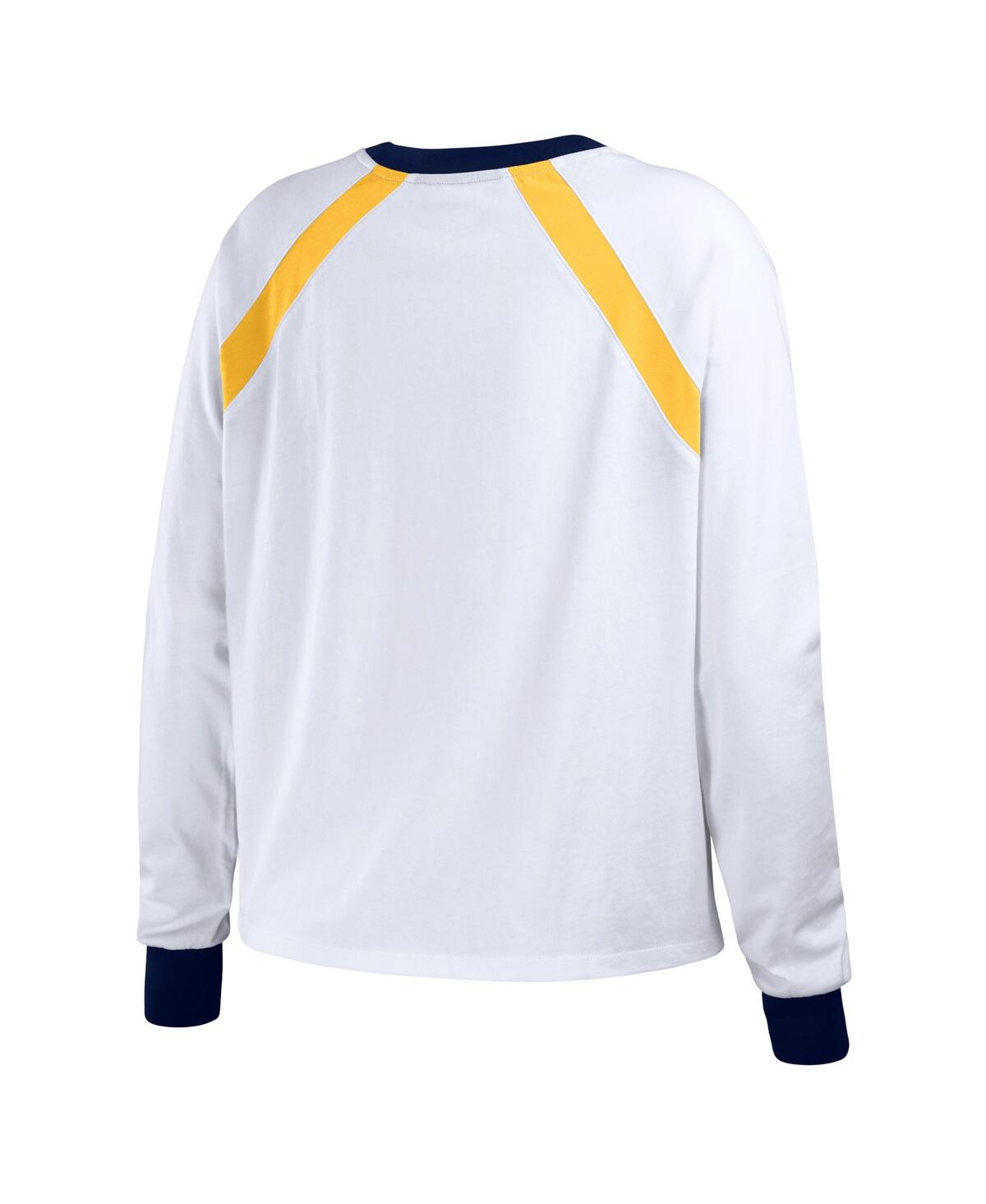 Shop Wear By Erin Andrews Women's  White Distressed Seattle Mariners Raglan Long Sleeve T-shirt