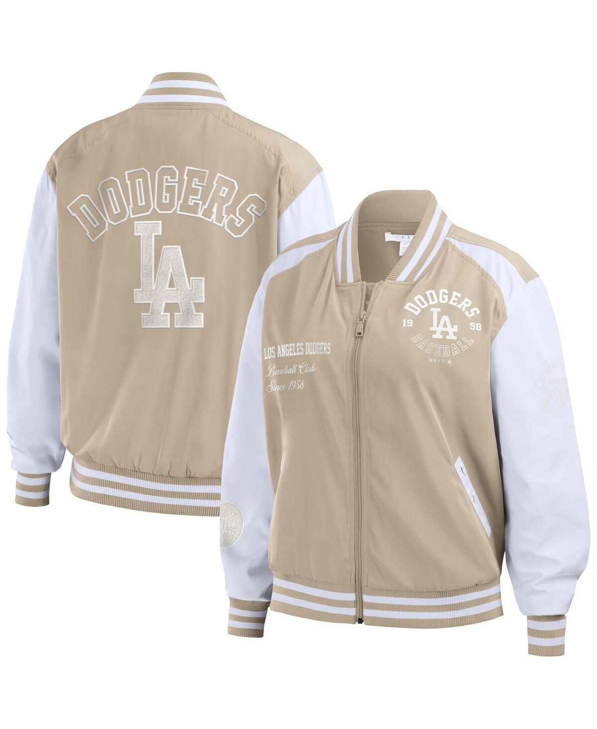 Wear By Erin Andrews Women's  Tan Los Angeles Dodgers Tonal Full-zip Bomber Jacket