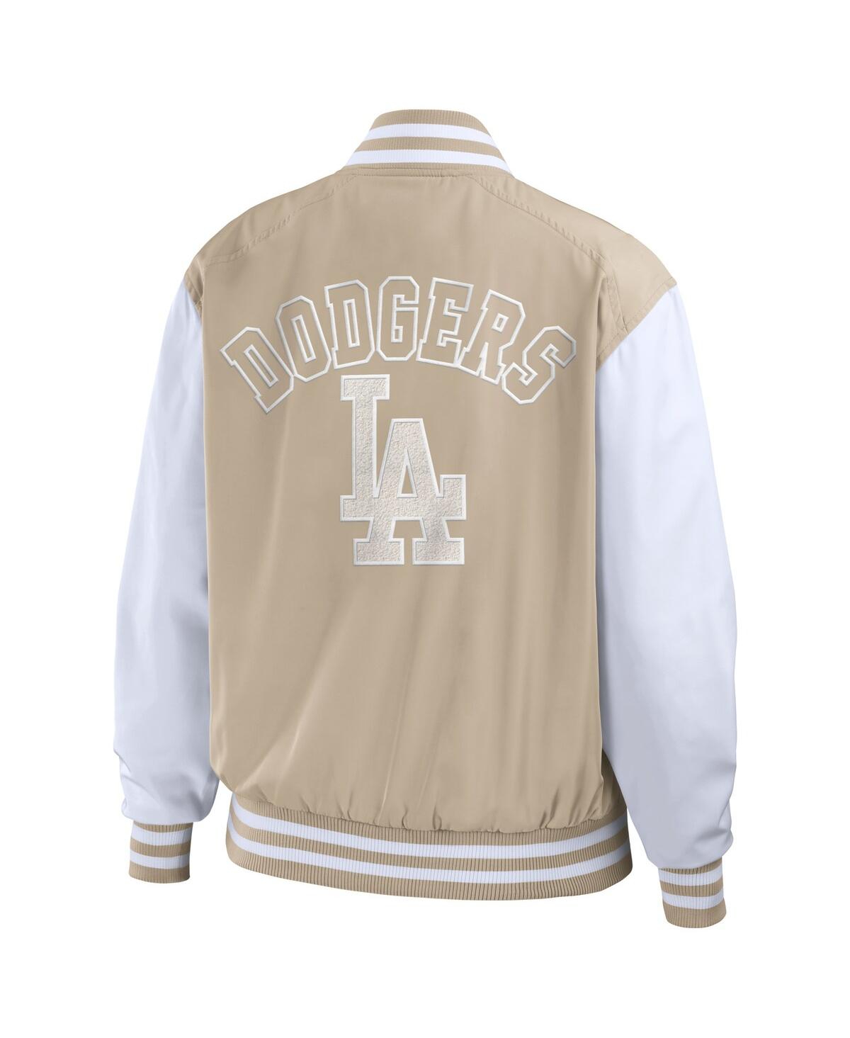 Shop Wear By Erin Andrews Women's  Tan Los Angeles Dodgers Tonal Full-zip Bomber Jacket