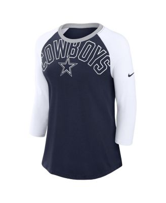 Women's Navy, White Dallas Cowboys Knockout Arch Raglan Tri-Blend 3/4-Sleeve T-shirt