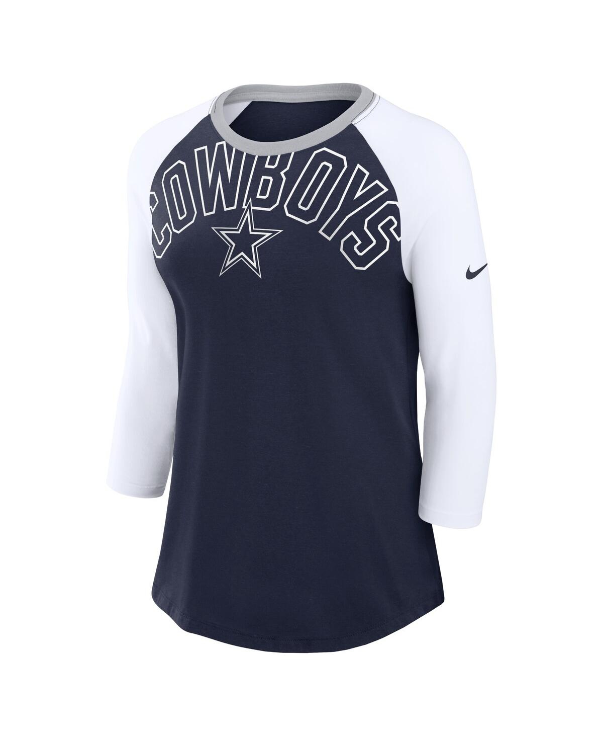 Shop Nike Women's  Navy, White Dallas Cowboys Knockout Arch Raglan Tri-blend 3/4-sleeve T-shirt In Navy,white