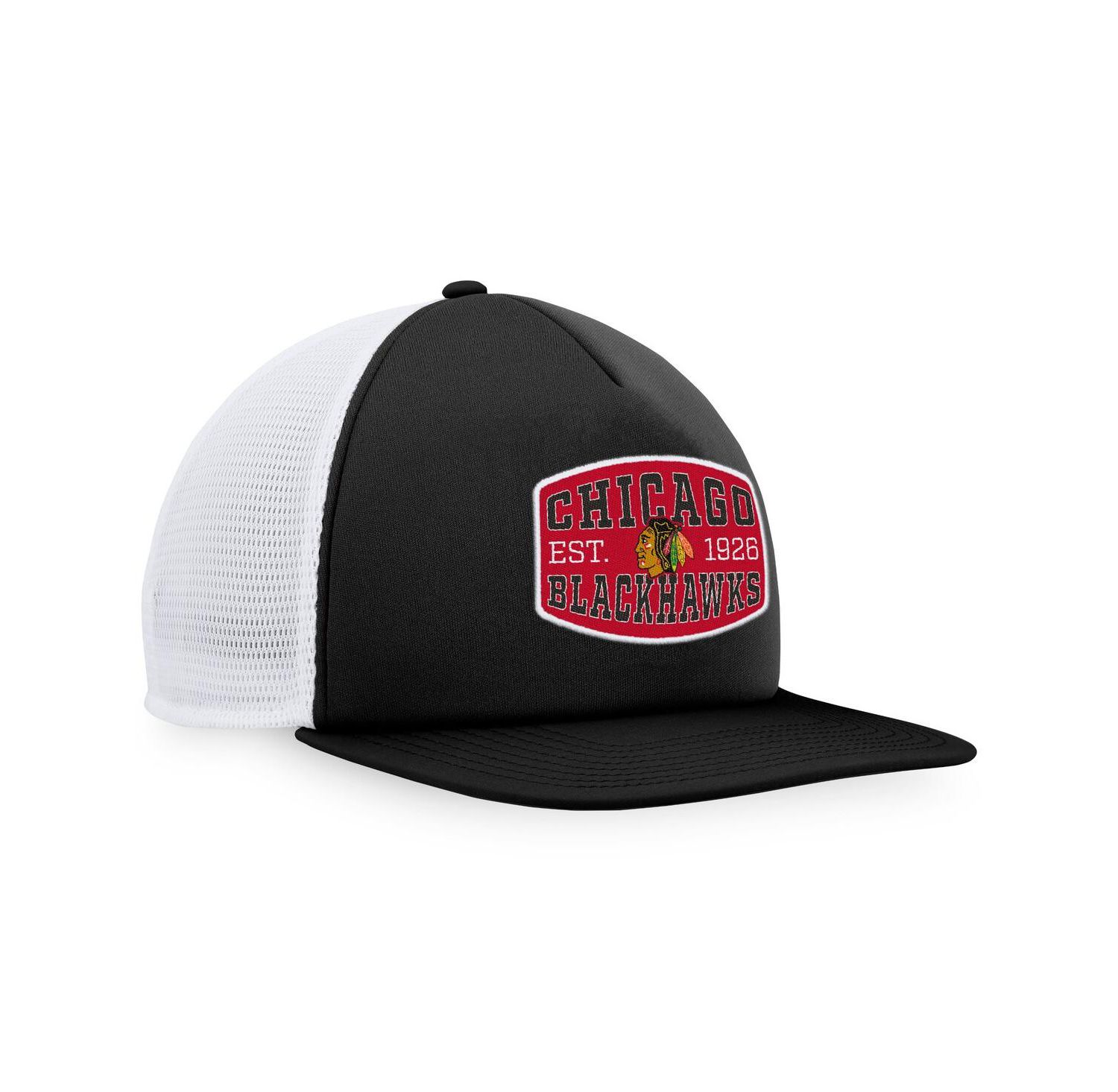 Men's Black, White Chicago Blackhawks Foam Front Patch Trucker Snapback Hat