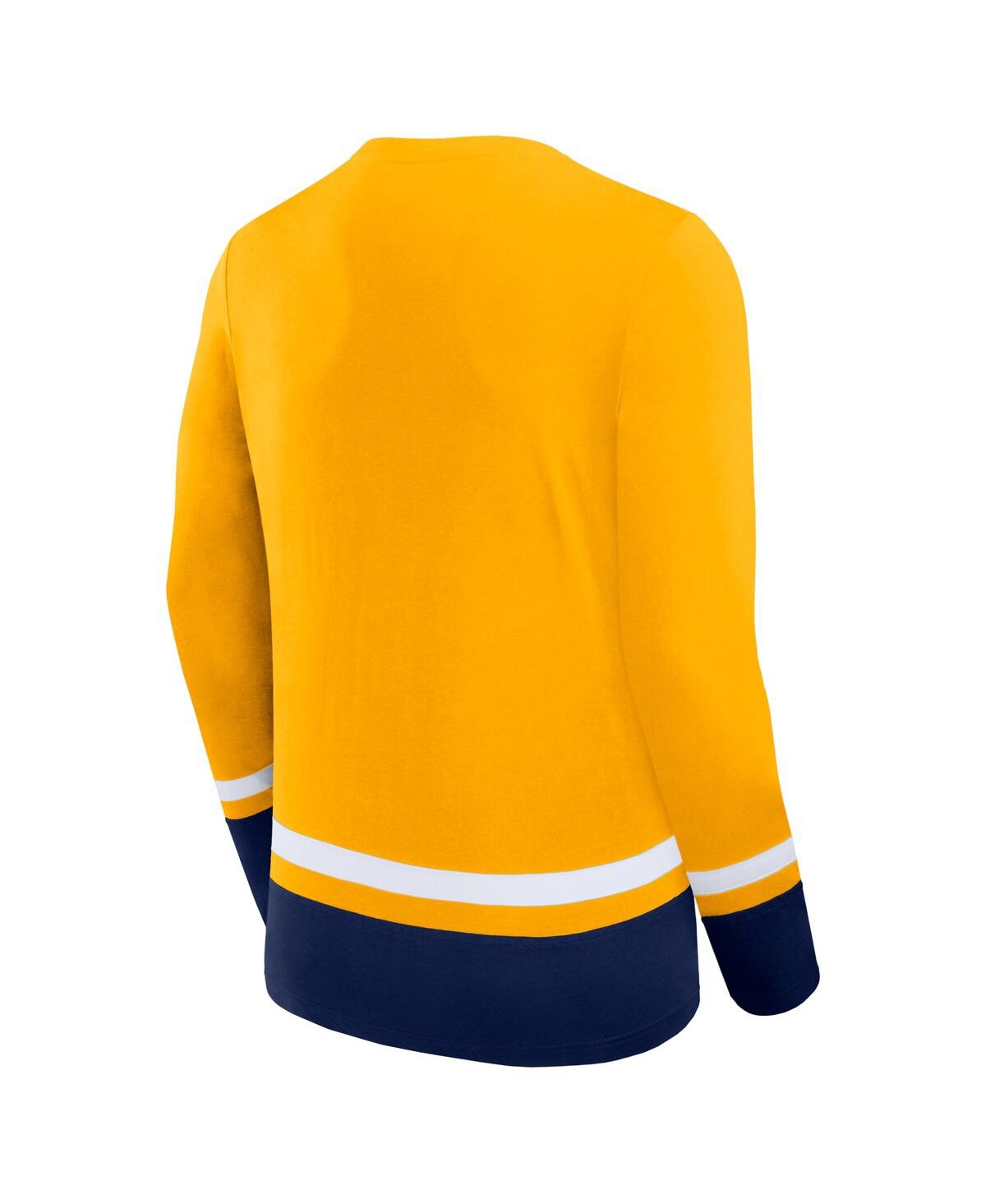 Shop Fanatics Men's  Gold Nashville Predators Back Pass Lace-up Long Sleeve T-shirt