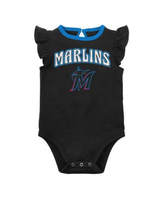 Baby Girls Black, Heather Gray Miami Marlins Little Fan Two-Pack Bodysuit Set