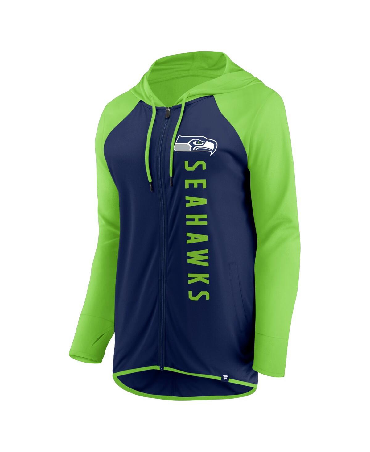 Fanatics Branded College Navy Seattle Seahawks Forever Fan Logo Full-zip Hoodie In Navy,neon Green