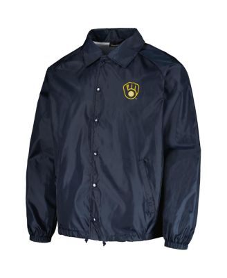 Men's Navy Milwaukee Brewers Coach's Raglan Full-Snap Windbreaker Jacket