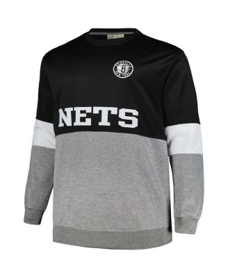 Men's Black, Heather Gray Brooklyn Nets Big and Tall Split Pullover Sweatshirt