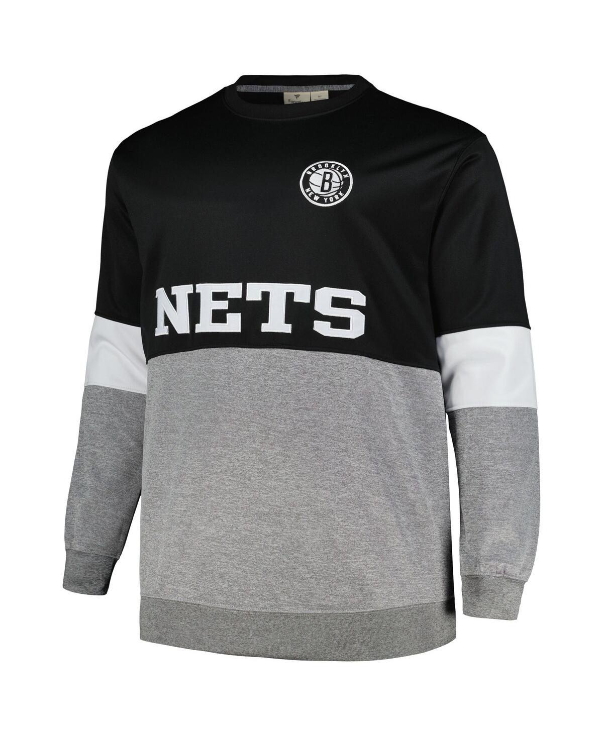 Fanatics Men's  Black, Heather Gray Brooklyn Nets Big And Tall Split Pullover Sweatshirt In Black,heather Gray