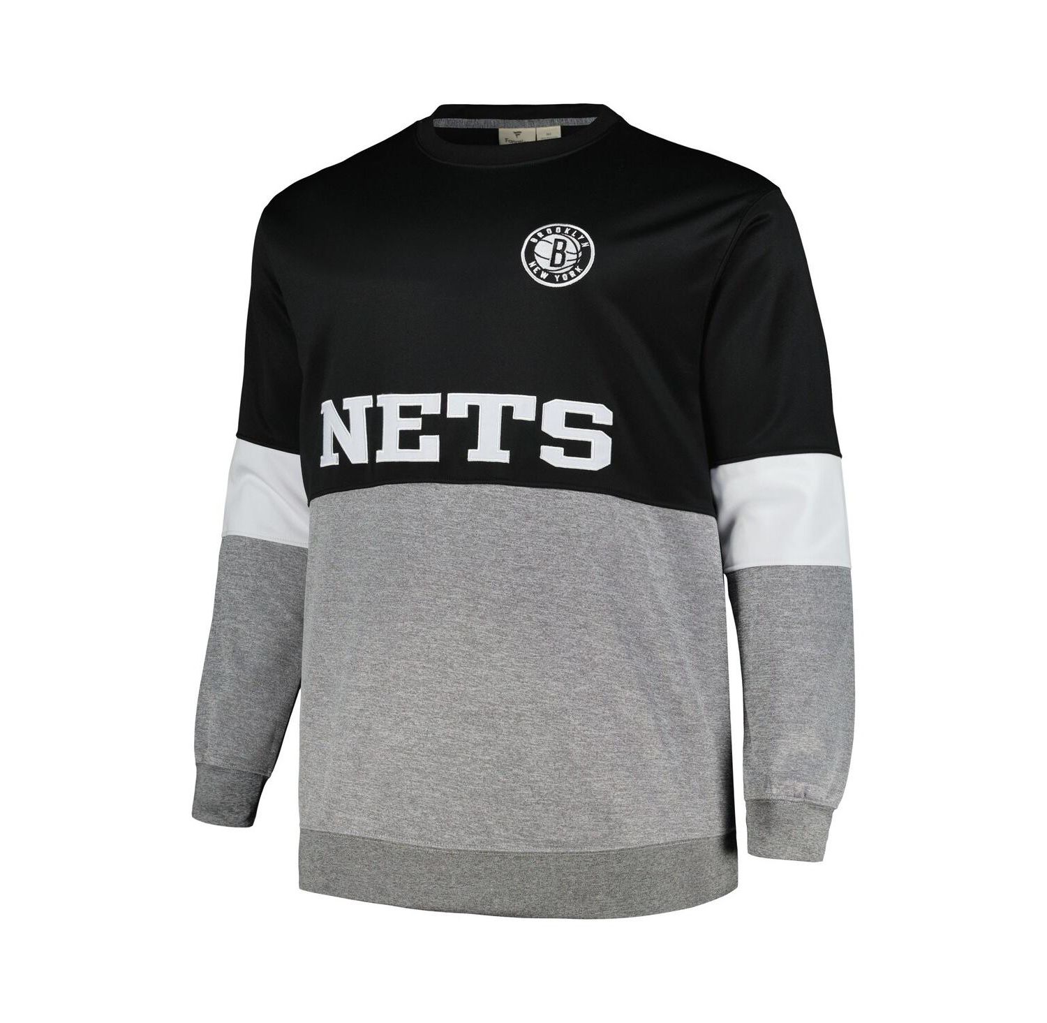 Men's Black, Heather Gray Brooklyn Nets Big and Tall Split Pullover Sweatshirt